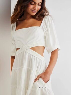 Free People Cross Of Sunlight Cut Out Linen Mini Dres